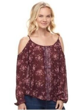 Rewind Burgundy Cold-Shoulder Floral Top